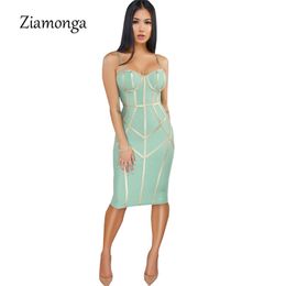 Ziamonga Women Bandage Dress Sexy Spaghetti Strap Sheath Club Fashion Evening Party Celebrity Ladies Summer Dresses 220521