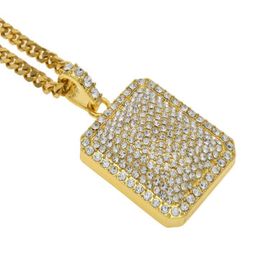 New Silver Gold Plated Bold Statement Cuban Chain Necklaces For Men Women Full Shining CZ Crystal Square Pendant Necklace Hiphop GM