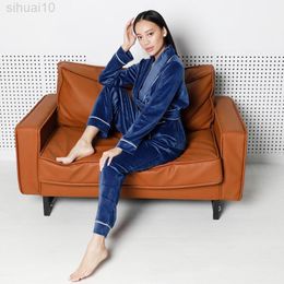 Hiloc Velvet Suit For Women Pyjama Garment Sets Knitting Nightwear Pantsuits Full Length Pants Set Woman 2 Piece Warm 2022 L220803