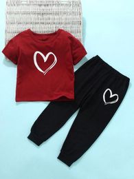 Toddler Girls Heart Print Tee With Sweatpants SHE