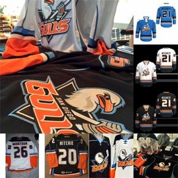 CeoMit San Diego Gulls Jersey 21 Wagner 4 Thompson 20 Ritchie 5 Pettersson 15 Sorensen 19 Hults Abbott AHL Hockey Jerseys Orange Black White