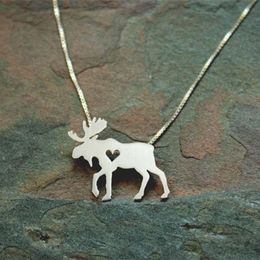 Pendant Necklaces Tiny Moose Necklace Silver Colour Charm Heart Choker For Women Girl Fashion Statement JewelryPendant