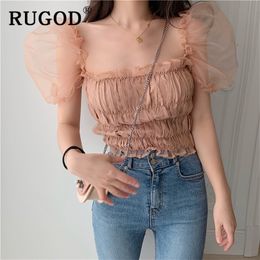 RUGOD Elegant chiffon ruffles women blouse Korean chic lace patchwork slim tops female Fashion solid sweet girl blouses new T200322