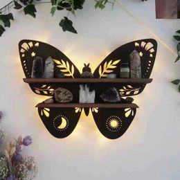 Hooks & Rails Butterfly Wooden Moth Lamp Storge Shelf Crystal Living Room ShelfHooks