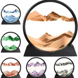 7/12inch Creative 3D Hourglass Moving Sand Art Picture Round Frame scapes in Motion Ocean Deep Sea for Decor 220426