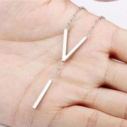 Pendant Necklaces Fashion Jewellery 316L Stainless Steel Silver Colour "V"&"I" Design Mens Womens Simple Necklace With