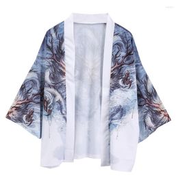 Long Sleeve Shirt Men Hawaii White Print No Buckle Vintage Robe Luxury Summer Chinese Style Fashion Casual Loose Dress Men's Shirts