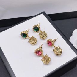 Retro designer lion charm dangle earring stud classic diamond earrings bijoux for women lady bride Party wedding lovers gift engagement jewelry gift With Box