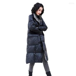 Women's Down & Parkas Women Winter Warm Jacket Lady Elegant Slim Loose Two Sided Wear Coat Fashion Thick White Duck Long Overcoat G278 Kare2