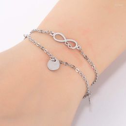 Fashion Women Bracelet Double Stainless Steel Jewellery 8 Word Charm Girl Clothing Accessories Friendship Gift Link Chain