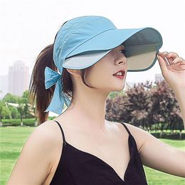 Wide Brim Hats Sun For Women UV PROTECT Visor Baseball Cap Summer Topless Beach Hat Cycling Fishing Shade Caps With ElasticWide