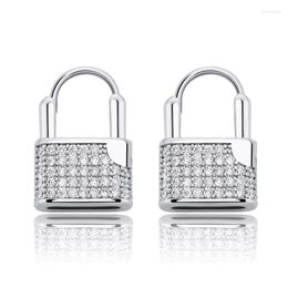 Stud Hip Hop Lock Earrings Iced Cubic Zirconia Luxury Gold Micro Pave Gift For Men WomenStud Kirs22