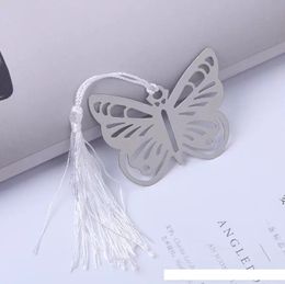 Butterfly Metal Bookmarks With Mini Greeting Cards Tassels Kawaii Stationery Pendant Wedding Favours Gifts