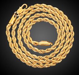 7mm-60cm fried dough twist chain 18K Gold Plated Chain personalized men's and women's Necklace