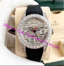 New 41mm II GMT Big DateTexture Full Diamond Dial Bezel Automatic Mens Watch 316L SS Steel Bracelet Fashion Men's Watches274d