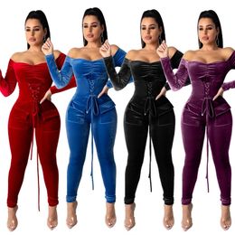 Bodycon Jumpsuit Women Long Sleeve Bandage Waistband Solid Colour Casual Rompers Slash Neck Ladies Plus Size XXL Female Bodysuit 210709