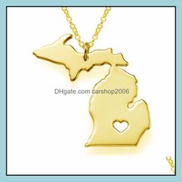Pendant Necklaces Pendants Jewelry Fine Alloy American Map Necklace Michigan For Mom Girlfriend Gold Drop Delivery 2021 Uas6P