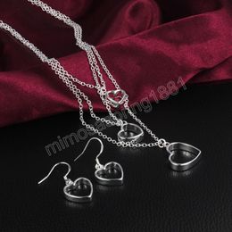 Fashion Silver Love Heart necklace earrings Jewellery set for women charm classic wedding Party lady Christmas Gifts
