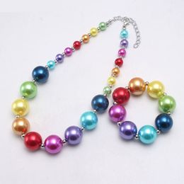 Rainbow color baby chunky pearls necklace bracelets bubblegum beads diy handmade necklace for kids girls jewelry party gift