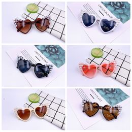 Fashion Children sunglasses summer kids pearl love heart frame sunglass girls UV 400 Protective Eyewear boys beach sun glasses 2153 T2