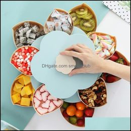 Kitchen Storage Organisation Double-Deck 5 Grids Flower Design Rotary Box Wedding Snack Candy Jewellery Organiser Cosmetic Dry Fruit Drop De