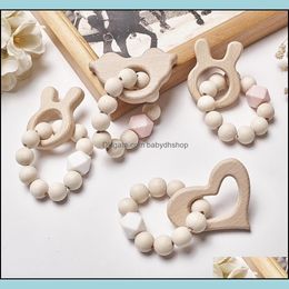 Bibs Burp Cloths Baby Feeding Baby Kids Maternity Sile Nursing Bracelets Wood Teether Beads Teething Rattl Dh2Qw