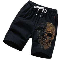 Men's Shorts Anime Mens Rhinestones Skull Summer Casual Beach Men Short Pants Streetwear Fitness ClothingMen's