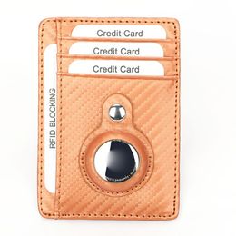 For Airtag Wallet Card Holder Cases Anti-Theft Anti-Loss Tracker Men'S And Women'S Cowhide Carbon Fibre Pattern Location Tracker Cards Package