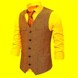 Men's Vests 2022 High-end Brand Herringbone Woollen Cloth Formal Business Suit Vest Wedding Dress Single Breasted Men Clothing Guin22