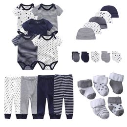 24Pieces born Baby Rompers+Pants+Mittens+Hats+Socks Set 100%cotton Print Unisex Baby Girl Boy Clothes Sets 220509