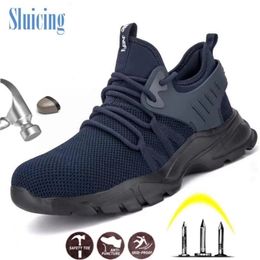 SLUICING Mens Safety Shoes Steel Toe WorkSafety Plus Size Men Security Puncture Proof Boots Work Breathable Sneakers Y200915