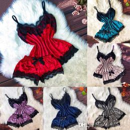Tracksuits For Womens 2 Pcs Pajamas Set Sexy Satin Lace Sleepwear Babydoll Lingerie Nightdress Home Sets