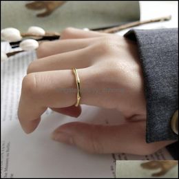 Bandringe Schmuck Korea vergoldeter Bambus-Öffnungsring für Frauen Echtes 925 Sterling Silber Verstellbarer Fingeranillos YMR855 Drop Lieferung