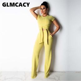Women Two Piece Outfits Women ONeck Short Sleeve Solid Summer Tshirt Casual Elastic Waist AnkleLength Long Pants T200603