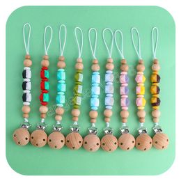 Pacifier Holders Beech Clips Baby Creative Color Block Silicone Beads Pacifiers Chain Newborn Feeding Practice Toys