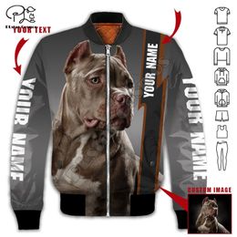 PLstar Cosmos Pit Bull Dog 3D Printed Flight Bomber Jackets Coat Tracksuit Winter Thick Oversized Casual Long Sleeve Style P26 220704