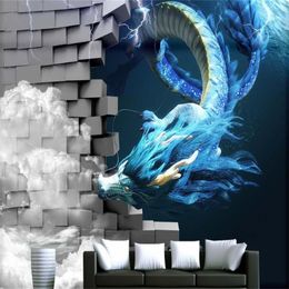 3D Photo Wallpaper Customise Dragon break the wall Mural Wallpaper For Kids room Cartoon Monster Background