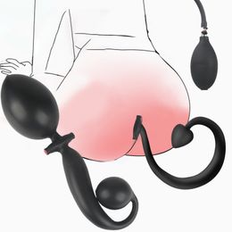 Double Head Inflatable Huge Anus Dilator Tail Pump Silicone Anal Plug Dildo Vagina Massage Butt Prostate sexy Toys