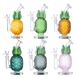 Pineapple Glass Bong Hookahs Yellow Water Recycler Bubbler 5mm Thick Bongs Smoking Pipe Green Pipes Perc Dab Rigs Wax Rig Hookah With Bowl 14mm Wholesale WP2194