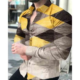 New Shirts For Mens Vintage Splicing Loose Button Casual Long Sleeve Men Shirt Streetwear Autumn Fashion Turn-down Collar Top L220704