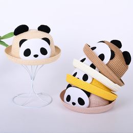 Summer Outdoor Kids Beach Straw Hat Cartoon Panda Boy Girl Sun Caps Kids Panama Cap Children Fisherman Beach Hat