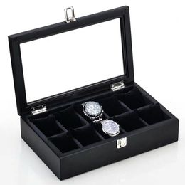 5/8/10/12 Slots Watches Box Organiser Black Watch Wood Holder Fashion Gift For Men 220428