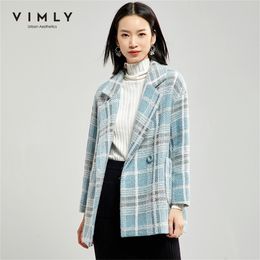 Vimly Woollen Coat Women Elegant Office Lady Plaid Turn Down Collar Double Breasted Thick Winter Casual Female Overcoat 30090 LJ201106
