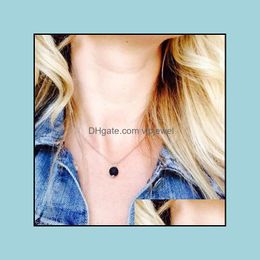 Pendant Necklaces Pendants Jewellery Fashion Sier Gold Colour Round Natural Black Lava Stone Necklace Aromatherapy Essentia Dhwcg