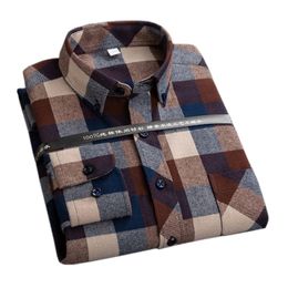 Plaid Shirts for Male Plus Size Leisure Mens 100% Cotton Winter Warm Flannel Casual Chequered Over Shirt long Sleeve 220323