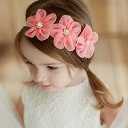 Saç aksesuarları bebek kızlar inci elmas saç bandı doğumlu bantlar dikiş 3 çiçek kafa bandı çocuklar için başlık için