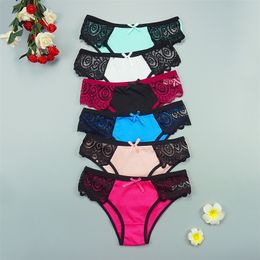 Lace Cotton Briefs Women Panties 6Pcs/lots Sexy Intimate Underwear Lingerie Breathable Woman Bow Panty M-XL Wholesale Knickers 220425