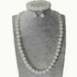 8mm Natural White Jade Gemstone Round Beads Necklace Bracelet Earrings Set