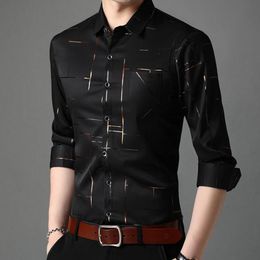 Men's Dress Shirts Spring Autumn Men Tops Long Sleeve Turn Down Collar Stripes Single-breasted Social Business Shirt Casual S331l