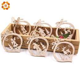 6PCSLot Vintage Hollow Christmas Gift Wooden Pendants Ornaments Wood Craft Tree Decorations Kids Toys Gifts Y201020